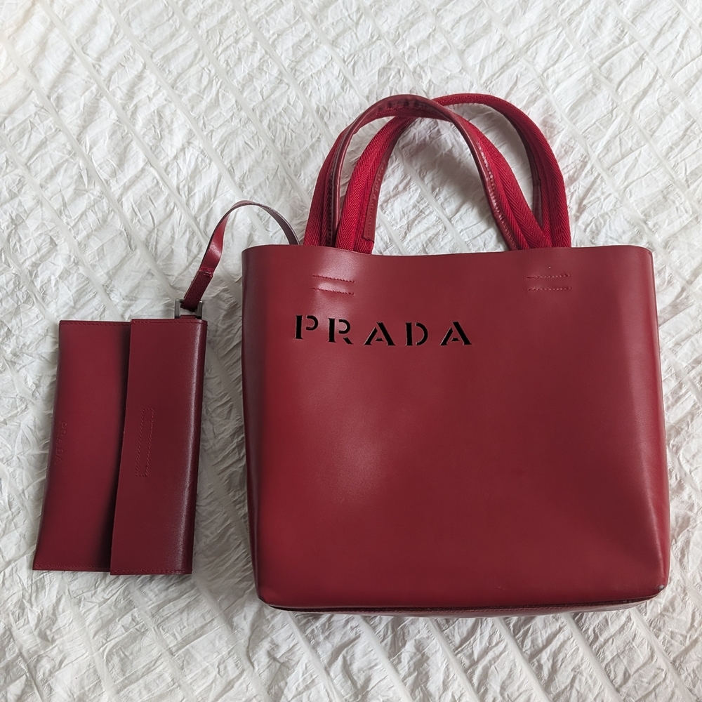 Prada Red Leather Tote with Matching Pouch